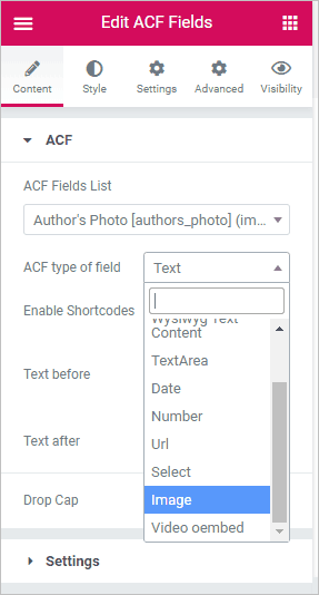 acf field type list