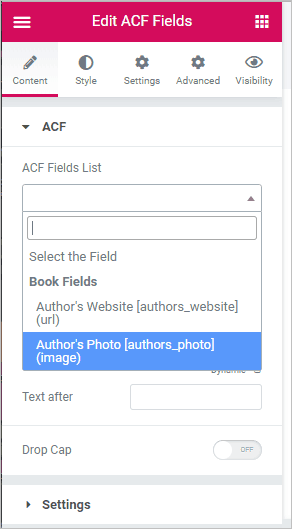 acf field list