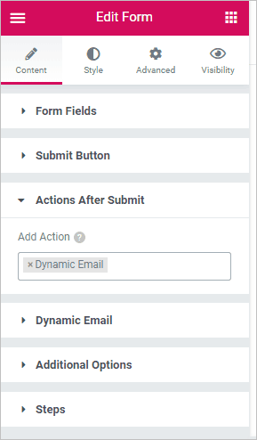 Action After Submit Dynamic Email