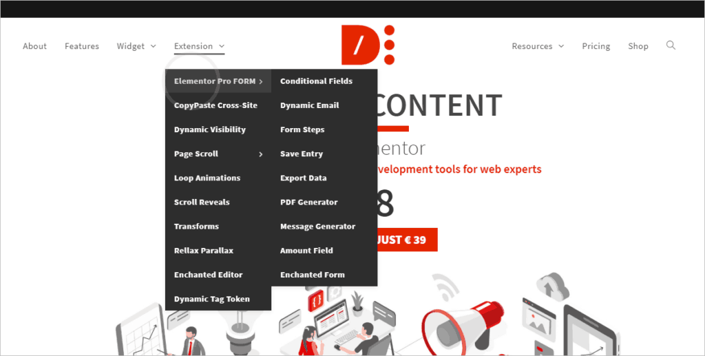 DCE Website Form Extension features