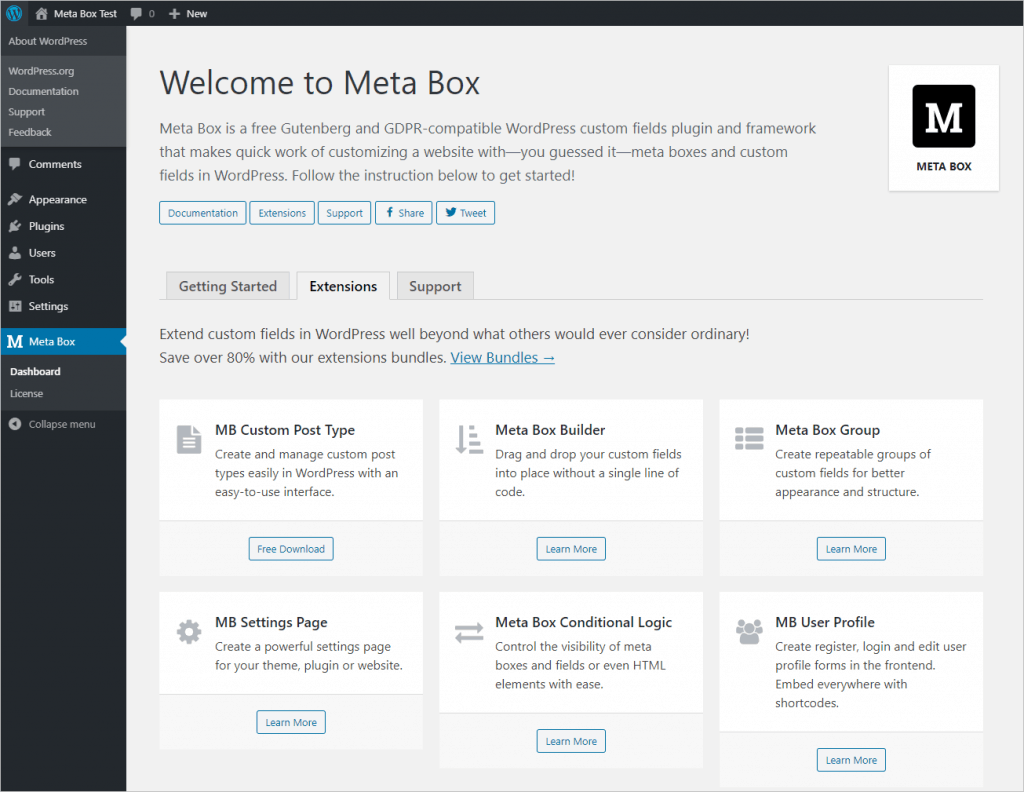 Meta Box Admin Dashboard