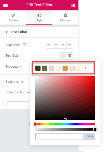 Colors In Elementor Editor