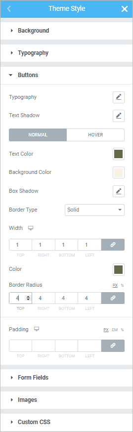 Elementor Editor Theme Style Buttons
