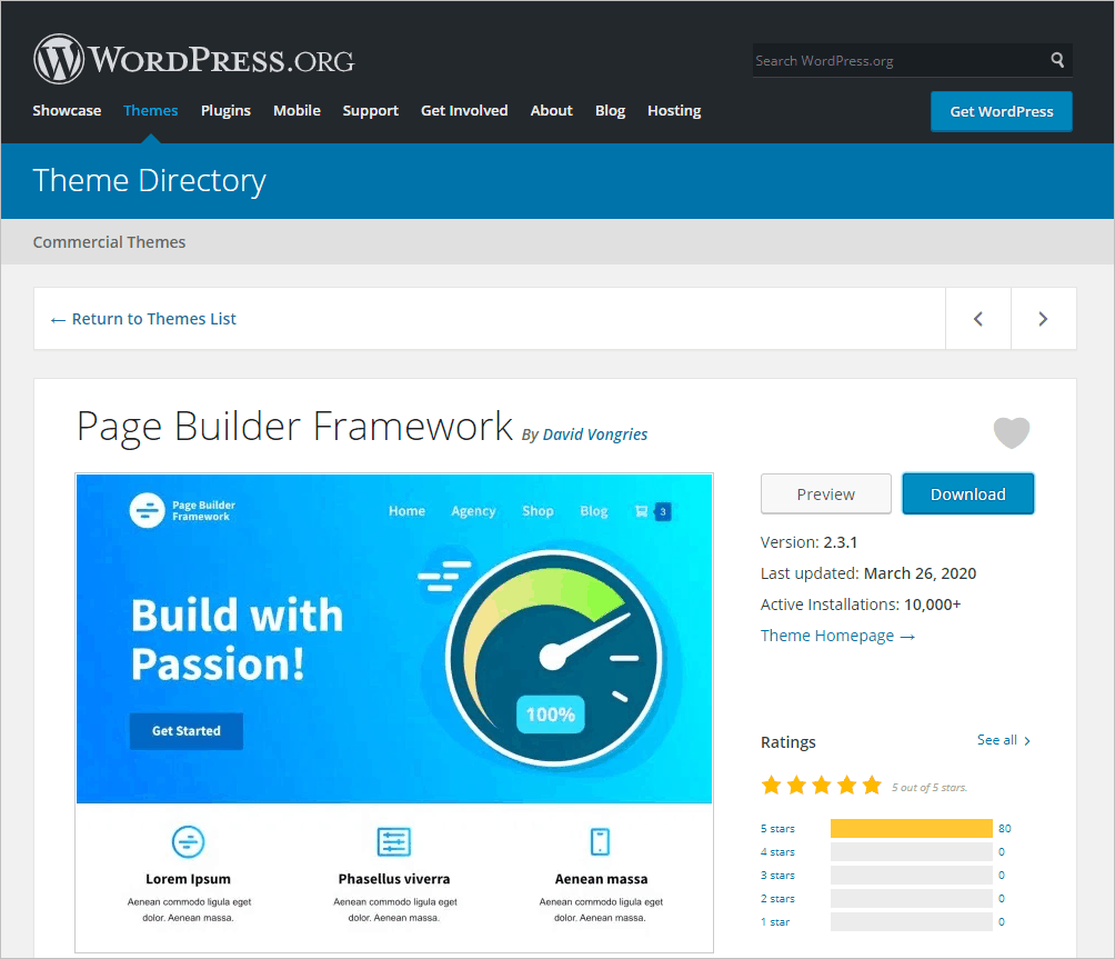 Page Builder Frame Theme On WordPress Org
