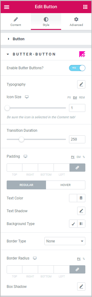 Butter Button Style Options