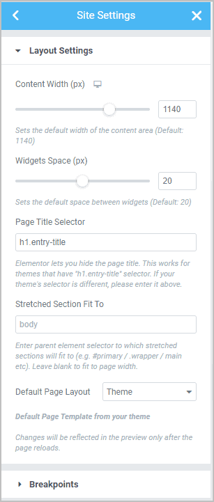 Site Settings Layout