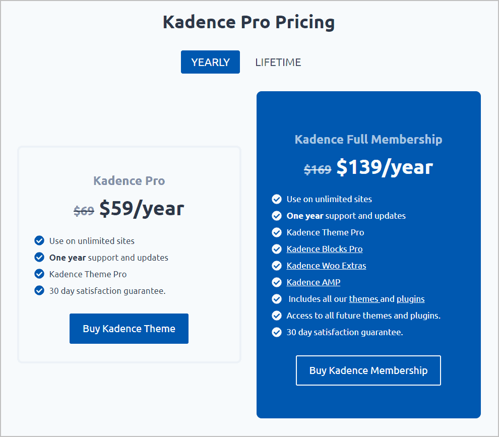 Kadence Annual Packages