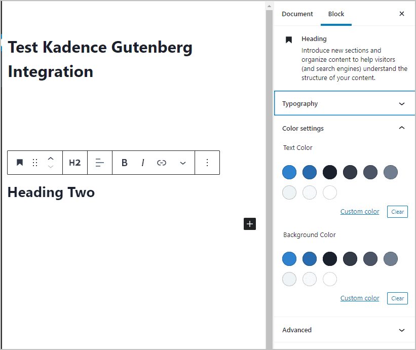 Kadence Color Palette And Gutenberg Integration