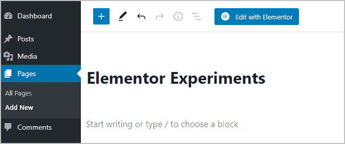 elementor experiments page