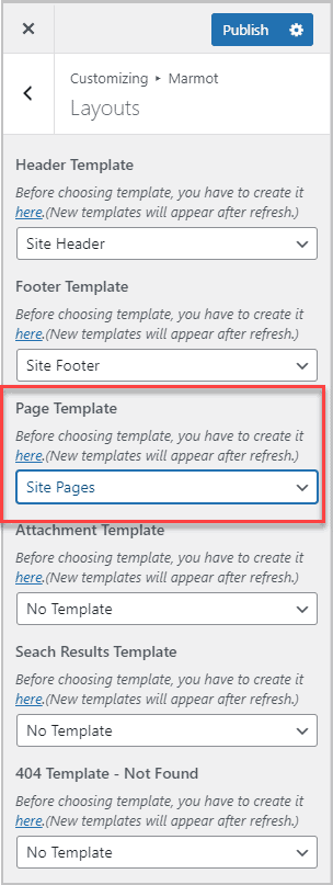 assigning page template