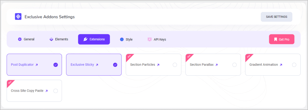 exclusiv addons extensions tab