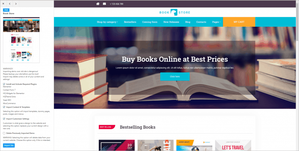 import bookstore site screen