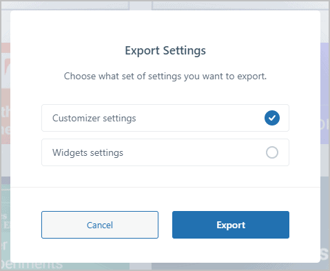 export settings dialog