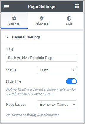 page settings