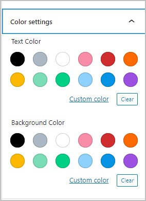 default gutenberg color palette