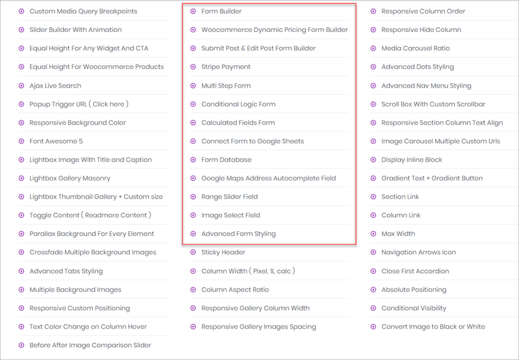 pafe form features