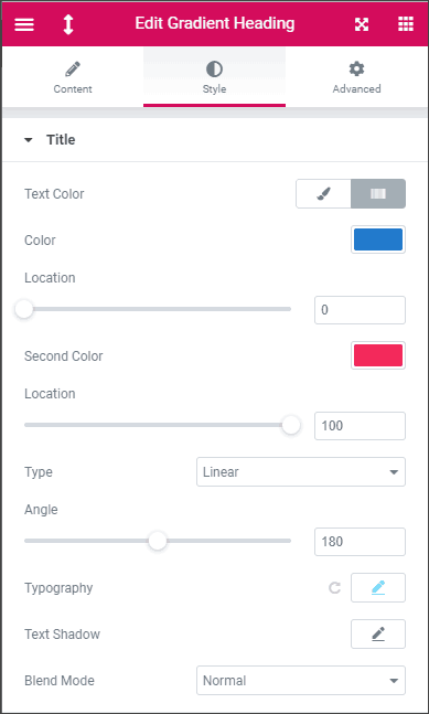 happy addons gradient heading settings