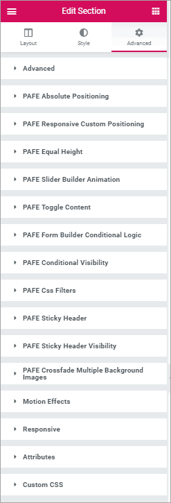 PAFE advanced tab