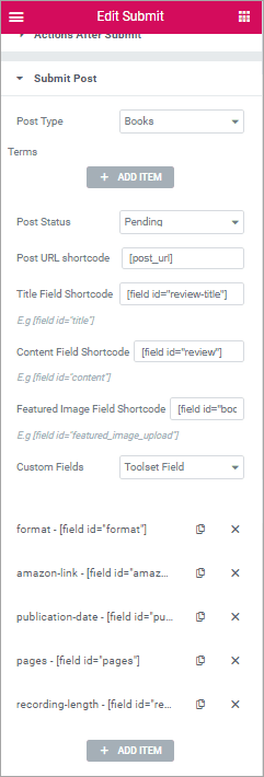 PAFE submit button settings