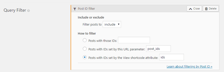 views editor query filter