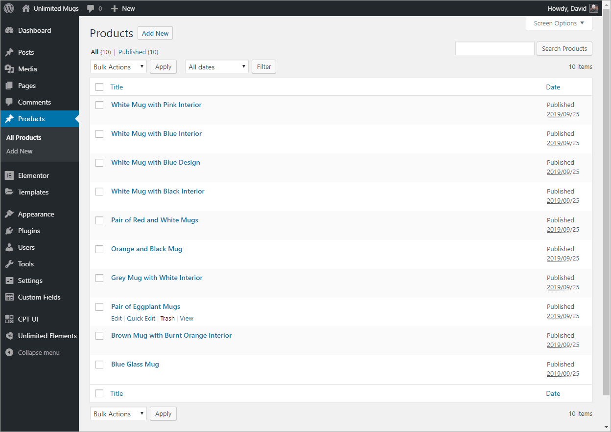 Sample Products for test