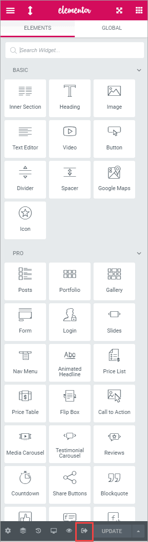 Flexible Elementor Panel exit button.