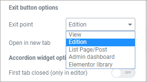 Flexible Elementor Panel exit point options.