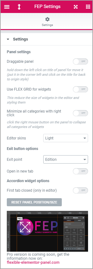 flexible elementor panel settins