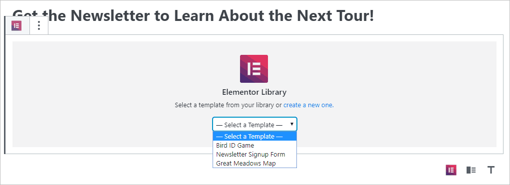 elementor select template