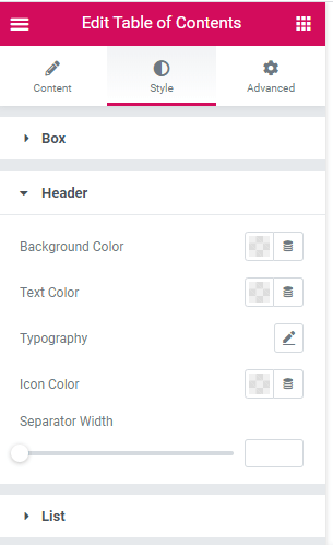 Elementor Pro Style Tab Header