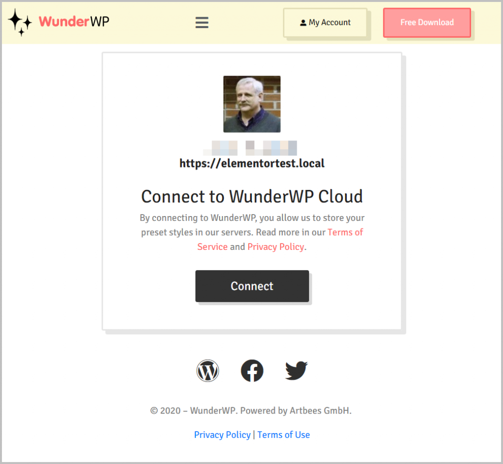 Wunderwp Dialog To Connect Your Site