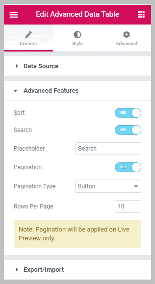 Ea Advanced Data Table Advanced Features