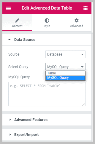 Ea Advanced Data Table Custom Query Option