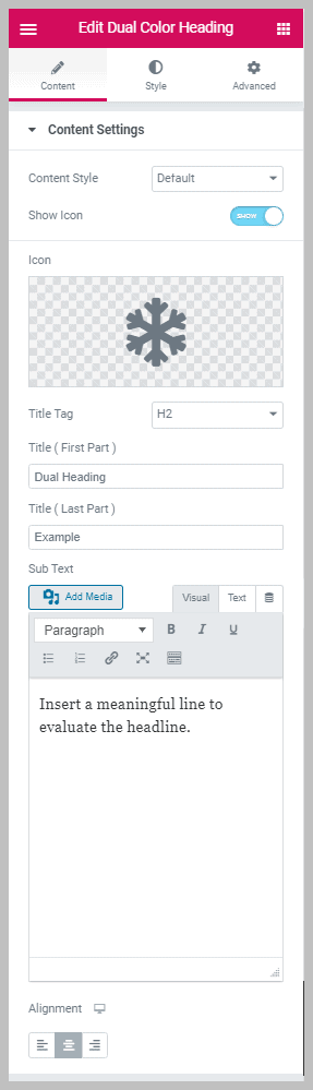 Ea Dual Color Heading Content Settings