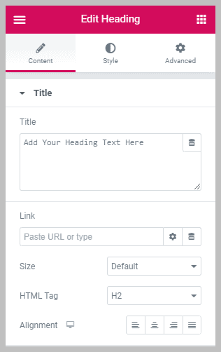 Elementor Heading Content Options