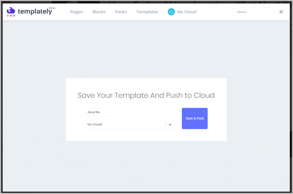 Templately Save To Cloud Interface