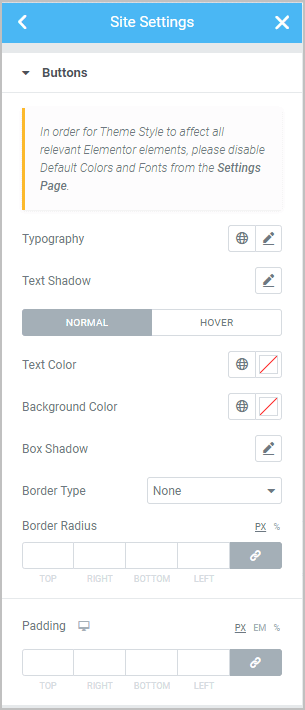 Site Settings Buttons