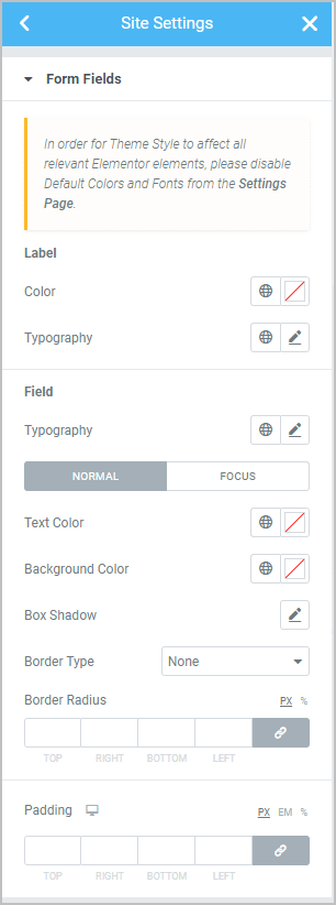 Site Settings Form Fields