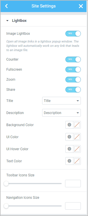 Site Settings Lightbox