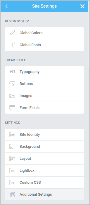 Site Settings Panel