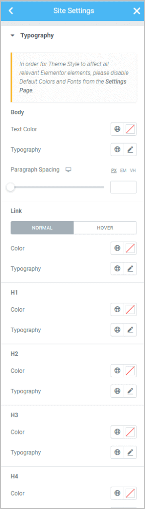 Site Settings Typography