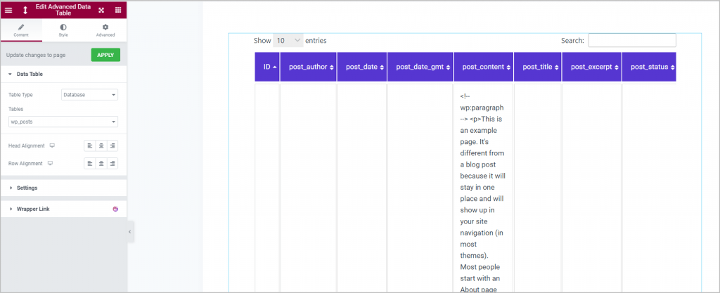 Advanced Data Table Database