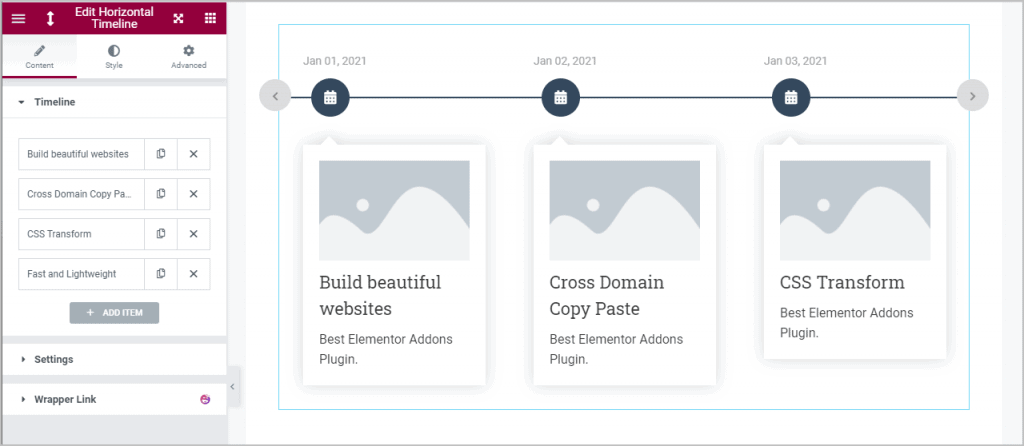 Horizontal Timeline Items