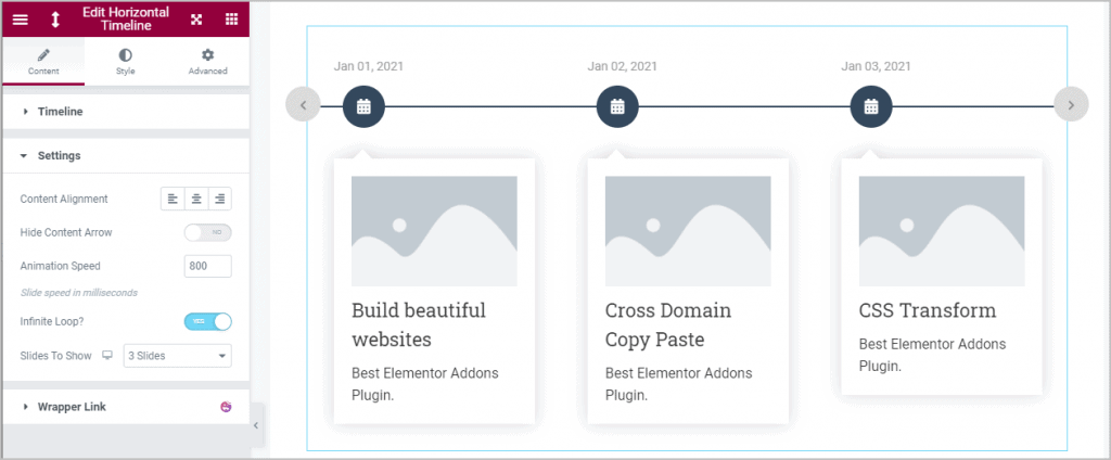 Horizontal Timeline Settings