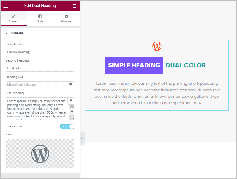 dual heading content settings