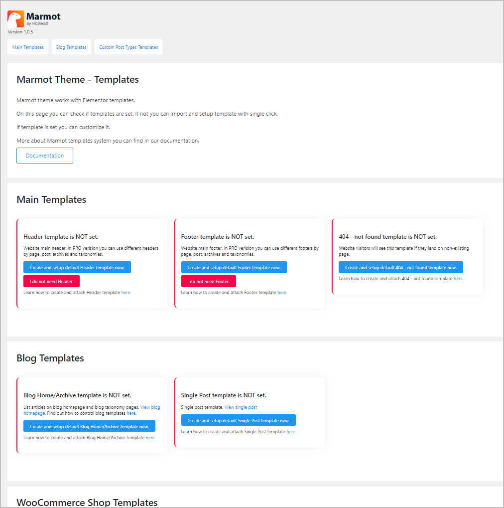 theeme templates screen