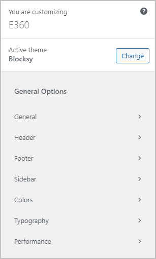 blocksy cusotmizer general options