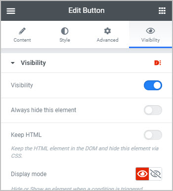 enabled visibility option for button