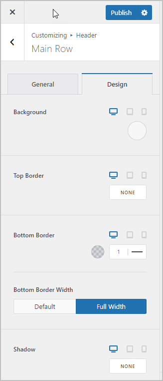 main row options