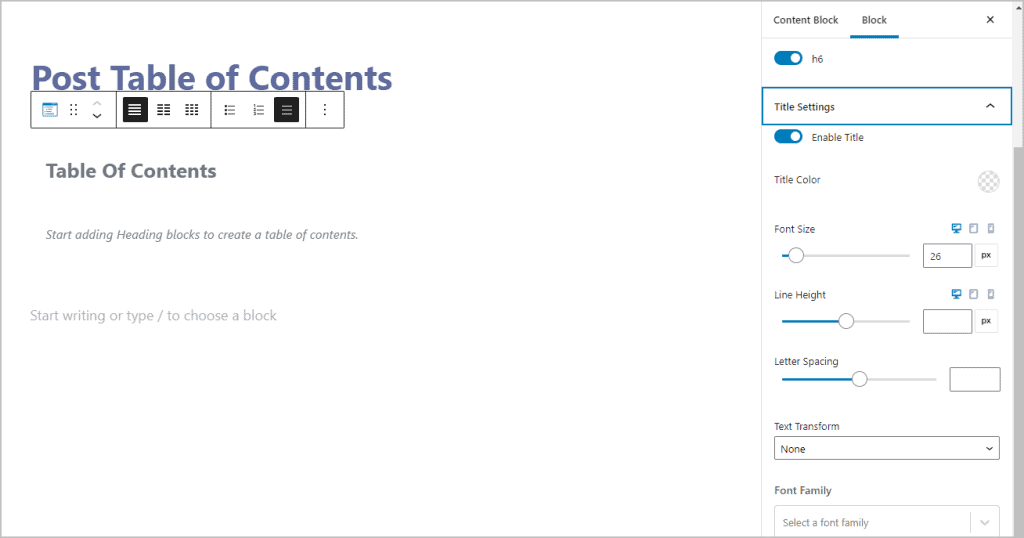 toc block settings